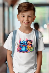 Tricou din bumbac 100% pentru copii, Stitch, Lilo, Back To School, educatie, joaca, creioane - Img 3