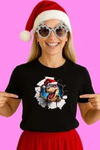 Tricou, dinozaur Cu Braduti Si Fundal Alb Craciun, din bumbac 100% Copii | Dama | Barbat - Img 2