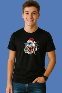 Tricou, dinozaur Cu Fundal Alb Si Crengute Craciun, din bumbac 100% Copii | Dama | Barbat - Img 2