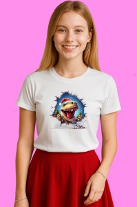 Tricou Dinozaur Cu Fundal Albastru Inchis Craciun, din bumbac 100% Copii | Dama | Barbat - Img 3