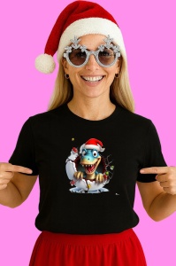 Tricou, dinozaur Cu Zambet Larg Craciun, din bumbac 100% Copii | Dama | Barbat - Img 3