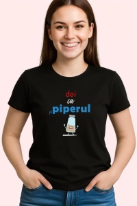 Tricou Doi Ca Si Piperul, din bumbac 100%, tricou negru, Dama | Barbat