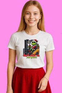 Tricou Dont Mind Me Just Grinchin Christmas Forklift Driver, din bumbac 100%, tricou alb, Copii | Dama | Barbat - Img 3