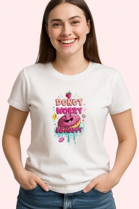 Tricou Donut Worry Be Happy Gogosi Roz, Copii | Dama | Barbat - Img 3