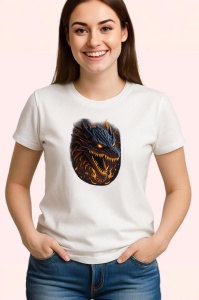 Tricou Dragon negru cu ochi rosii si flacari pe fundal Copii | Dama | Barbat - Img 3