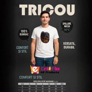 Tricou Dragon negru cu ochi rosii si flacari pe fundal Copii | Dama | Barbat - Img 6