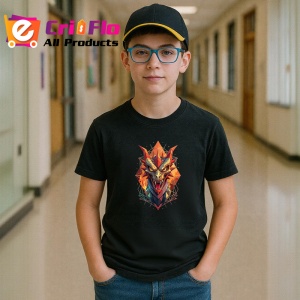 Tricou Dragon Rosu Portocaliu Stil Poligonal, Copii | Dama | Barbat, culoare negru - Img 10