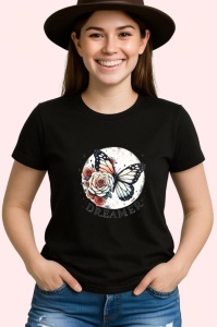 Tricou Dreamer fluture cu rozete si luna design visator Copii | Dama | Barbat, negru - Img 4