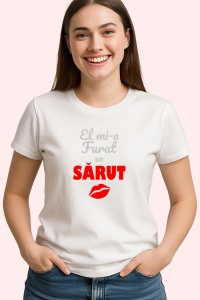 Tricou El Mi-A Furat Un Sarut, din bumbac 100%, tricou alb, Dama | Barbat - Img 1