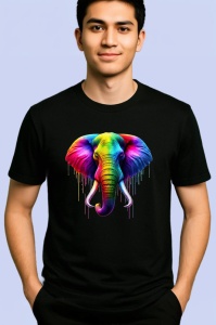 Tricou Elefant multicolor in stil modern abstract Copii | Dama | Barbat, culoare negru - Img 2