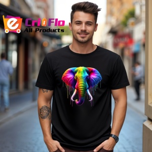 Tricou Elefant multicolor in stil modern abstract Copii | Dama | Barbat, culoare negru - Img 6
