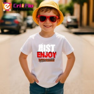 Tricou Enjoy This Life Font Rosu Stil Horror V1, din bumbac 100% , tricou alb pentru Copii | Dama | Barbat - Img 4