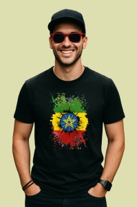 Tricou Ethiopia Steag Splash Art, Copii | Dama | Barbat, culoare negru - Img 2