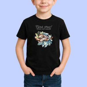 Tricou Fara Stres Lenes Dormind Pe Ramura Flori, din bumbac 100%, tricou negru Copii | Dama | Barbat - Img 2