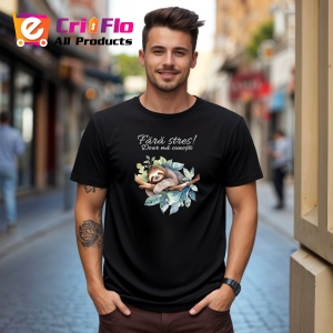 Tricou Fara Stres Lenevesc Ilustratie, din bumbac 100%, tricou negru, Dama | Barbat - Img 3