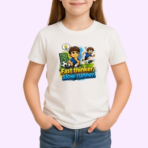 Tricou Fast Thinker Slow Runner Fotbalist Amuzant, din bumbac 100% , tricou alb pentru Copii | Dama | Barbat - Img 2