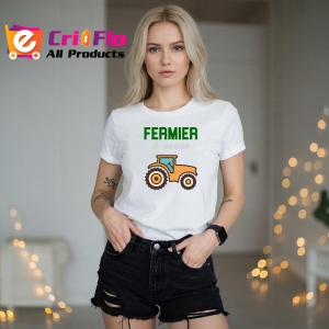 Tricou Fermier De Meserie Tractor, din bumbac 100%, tricou alb, Dama | Barbat - Img 5
