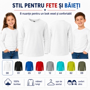 Tricou Fete Mânecă Lungă din Bumbac 100% bluza simpla copii