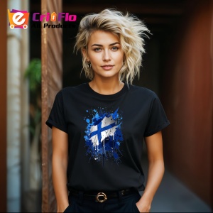 Tricou Finland Steag Splash Art, Copii | Dama | Barbat, culoare negru - Img 12
