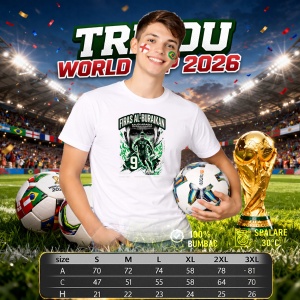 Tricou Firas Al Buraikan Saudi Arabia World Cup Fifa 2026, din bumbac 100%, tricou alb, Copii | Dama | Barbat - Img 6