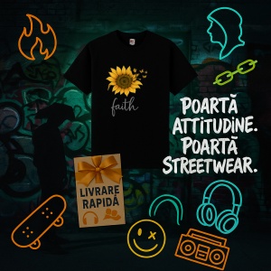 Tricou Floarea soarelui cu fluturi Negru, Copii | Dama | Barbat - Img 11