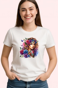 Tricou floral crown blue pink look, fata cu coronita albastru roz si tatuaje, Copii | Dama | Barbat