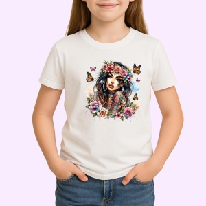Tricou flower crown butterflies girl tattooed, fata cu coronita fluturi si tatuaje, Copii | Dama | Barbat - Img 3