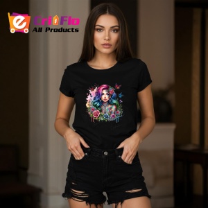 Tricou Flower crown girl rainbow hair, fata cu coroana de flori si par curcubeu, Copii | Dama | Barbat , tricou negru - Img 7