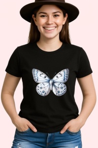 Tricou Fluture alb cu accente albastre design simplu si rafinatFluture alb cu accente albastre design simplu si Copii | Dama | Barbat, negru - Img 4
