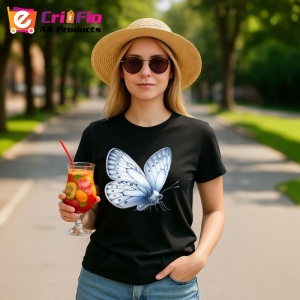 Tricou Fluture alb cu nuante gri design elegant in tonuri neutre Copii | Dama | Barbat, negru - Img 10