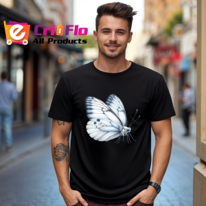 Tricou Fluture alb sidefat cu aripi rotunjite simplu si delicat Copii | Dama | Barbat, negru - Img 6