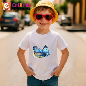 Tricou Fluture albastru cu galben model simetric ilustrat Copii | Dama | Barbat Barbat - Img 10