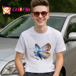 Tricou Fluture albastru cu maro si detalii pe frunza Copii | Dama | Barbat Barbat - Img 5