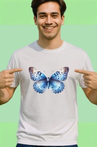 Tricou Fluture albastru deschis cu textura realista si buline Copii | Dama | Barbat Barbat - Img 2