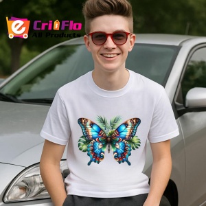 Tricou Fluture albastru intens cu model simetric floral Copii | Dama | Barbat Barbat - Img 6