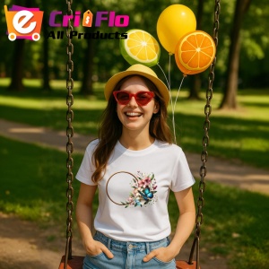 Tricou Fluture albastru pe coronita florala stil romantic decorativ Copii | Dama | Barbat Barbat - Img 8