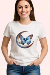 Tricou Fluture albastru pe luna grafica mistica si eleganta Copii | Dama | Barbat Barbat - Img 3