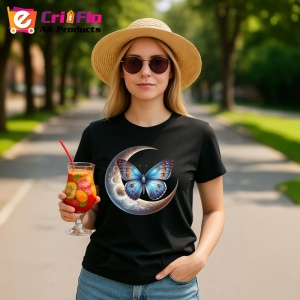 Tricou Fluture albastru pe luna grafica mistica si eleganta Copii | Dama | Barbat, negru - Img 11