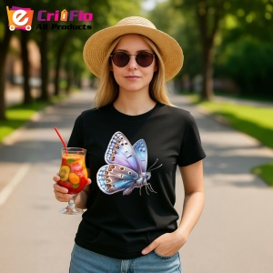 Tricou Fluture albastru si mov cu textura realista si delicata Copii | Dama | Barbat, negru