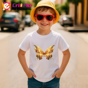 Tricou Fluture auriu cu aripi simetrice stil luxos si ornamental Copii | Dama | Barbat Barbat - Img 11