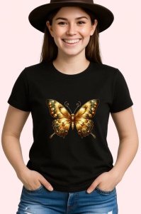 Tricou Fluture auriu cu puncte negre stil regal elegant Copii | Dama | Barbat, negru - Img 4
