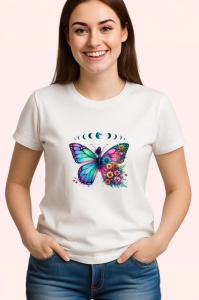Tricou Fluture colorat cu flori si fazele lunii design boem Copii | Dama | Barbat Barbat - Img 3