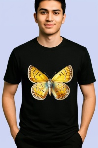 Tricou Fluture galben cald cu albastru pastel design simetric Copii | Dama | Barbat Barbat - Img 5