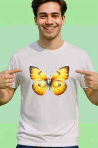 Tricou Fluture galben cald cu efect de catifea pe aripi Copii | Dama | Barbat Barbat - Img 2