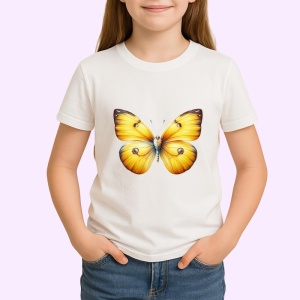 Tricou Fluture galben cald cu efect de catifea pe aripi Copii | Dama | Barbat Barbat - Img 4