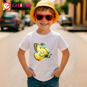 Tricou Fluture galben cu accente albe si textura de catifea Copii | Dama | Barbat Barbat