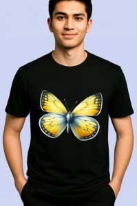 Tricou Fluture galben cu margini albe si detalii fine Copii | Dama | Barbat Barbat - Img 4