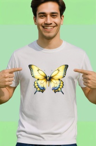 Tricou Fluture galben deschis cu margini albastre stil vintage Copii | Dama | Barbat Barbat - Img 2