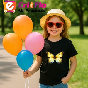 Tricou Fluture galben si alb cu margini negre stil simplu elegant Copii | Dama | Barbat Barbat - Img 19