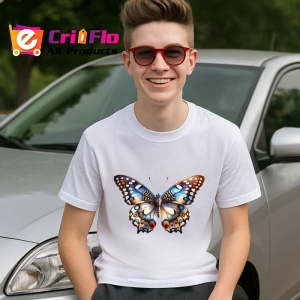 Tricou Fluture maro cu accente albastre design exotic elegant Copii | Dama | Barbat Barbat - Img 9